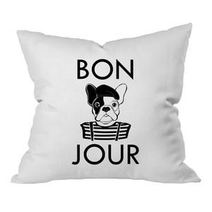 Bold Bonjour Bulldog Black Font 18x18 Inch Throw Pillow Cover