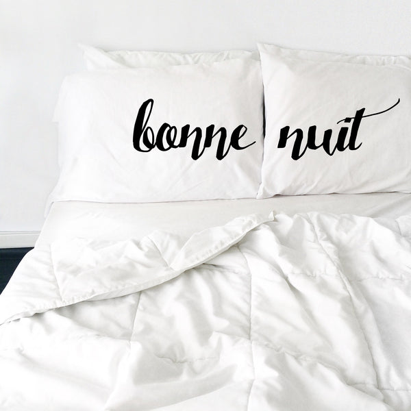 Bonne Nuit Pillowcases Cursive Font - Set of 2 - Fits Standard/Queen Pillows