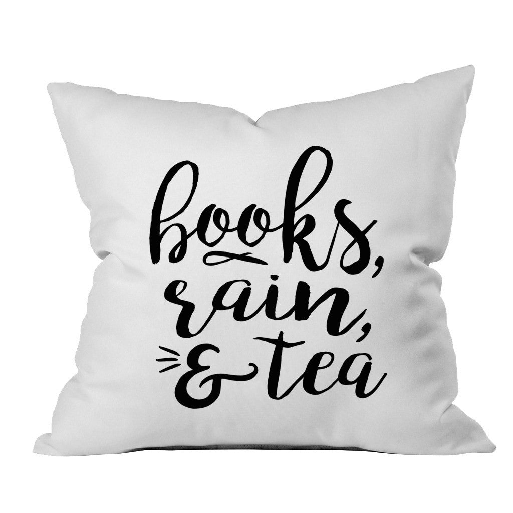 Books, Rain, & Tea Book Lovers 18x18 Inch Throw Pillow Cover