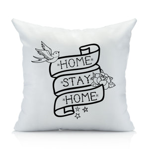 Home Stay Home Tattoo-Style Throw Pillow Case