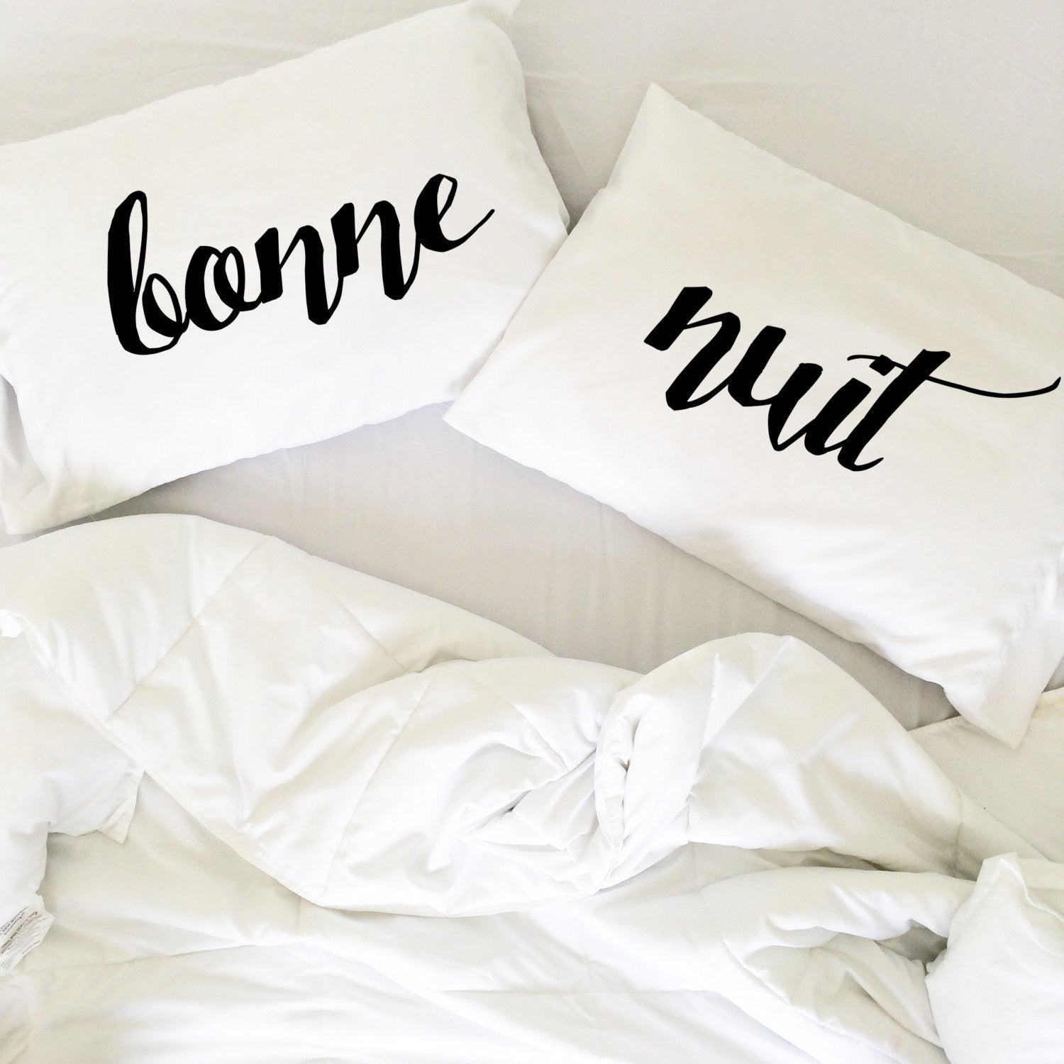 Bonne Nuit Pillowcases Cursive Font - Set of 2 - Fits Standard/Queen Pillows