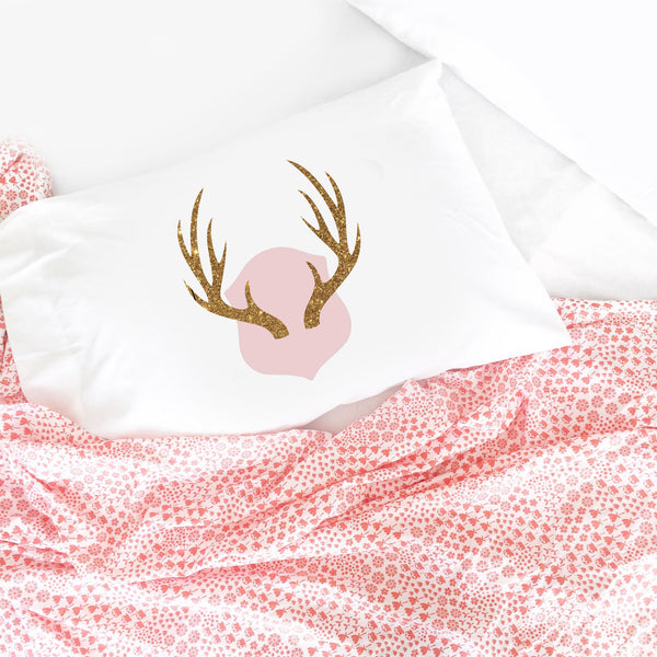 Antlers Pillowcase - Pink and Sparkle (Standard Size 20X30")