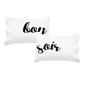 Bonsoir Pillowcases Cursive Font - Set of 2 - Fits Standard/Queen Pillows
